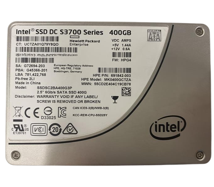 HP Intel DC S3700 400GB 6G 2.5" SATA SFF SSD SSDSC2BA400G3P 691866-B21