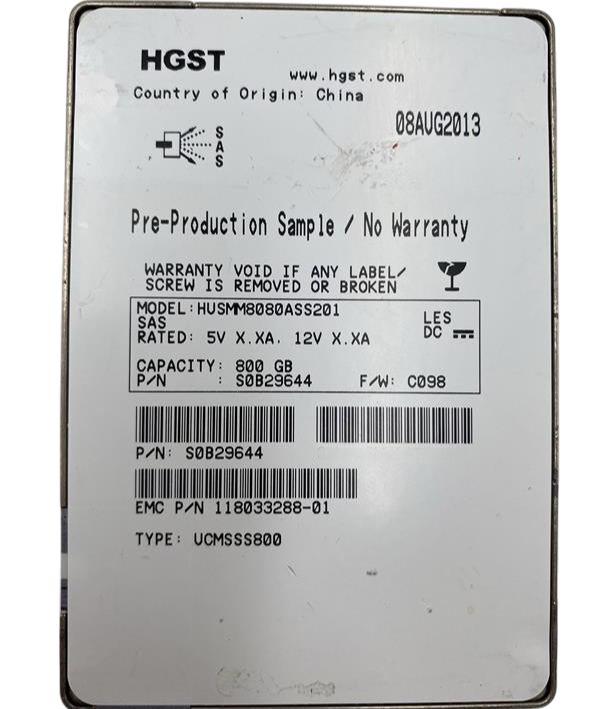 Hitachi HGST 800GB SAS 6G 2.5" SFF Enterprise SSD HUSMM8080ASS201 S0B29644