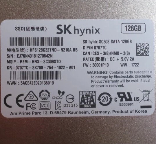 Dell SK Hynix SC308 128GB 2.5" SATA 6G Solid State Drive SSD HFS128G32TND 707TC