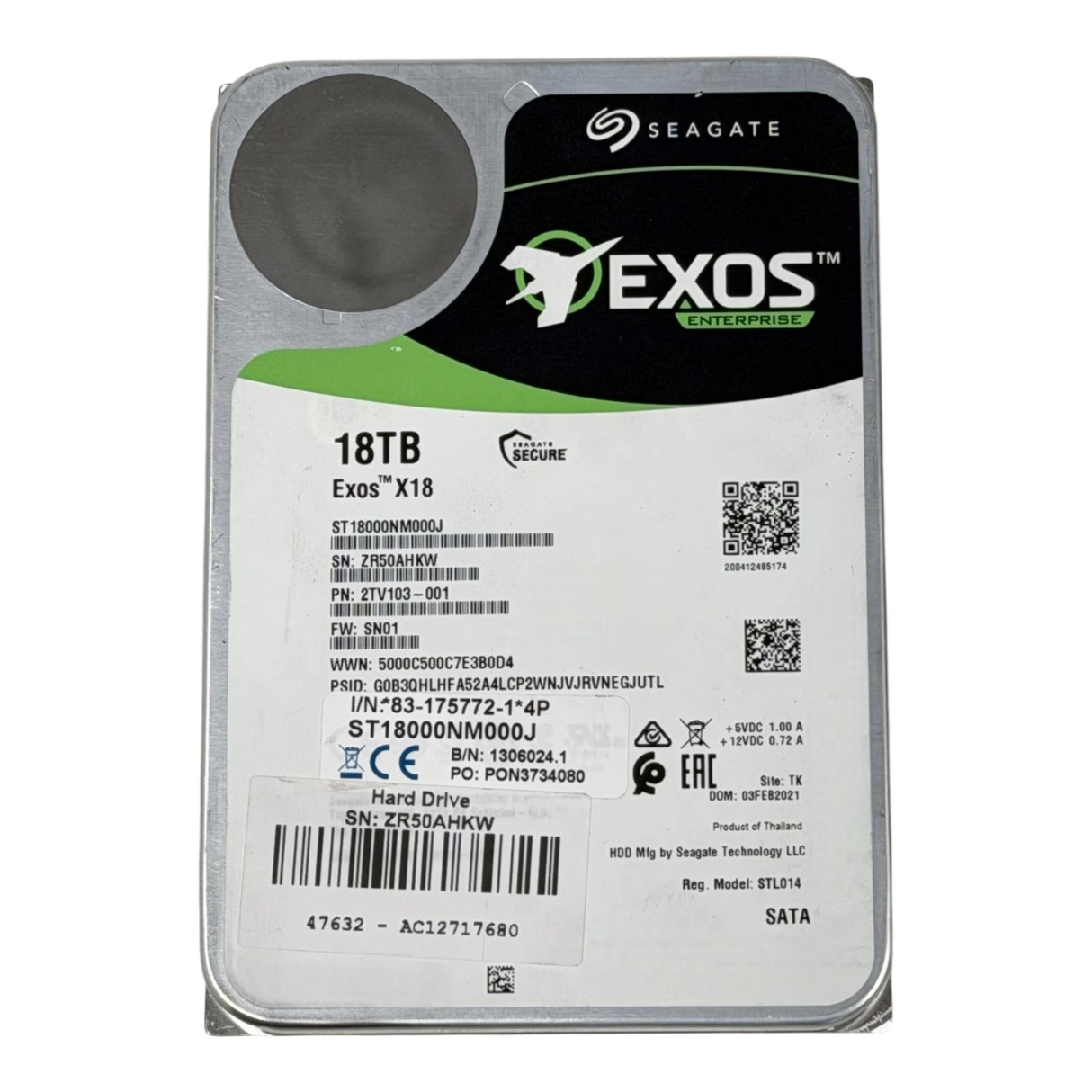 Seagate EXOS X18 18TB 7.2K SATA 6G 512e 3.5'' LFF Enterprise HDD ST18000NM000J