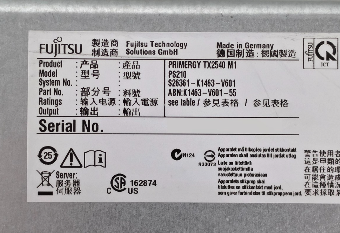Fujitsu Primergy TX2540 M1 2x E5-2470v2 192GB RAM 8x 3.5" LFF Bay 4U Rack CTO