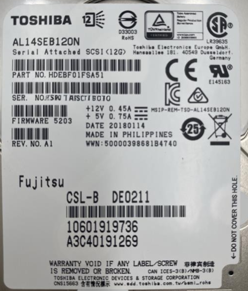 Fujitsu 1.2TB 10K SAS 12G 2.5" SFF Hard Drive HDD S26361-F5551-L112