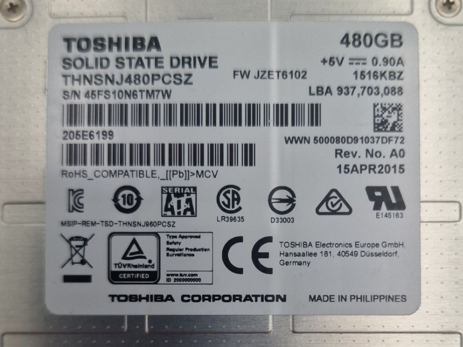 Toshiba 480GB SATA 6G MLC Read Intensive 2.5" Solid State SSD THNSNJ480PCSZ