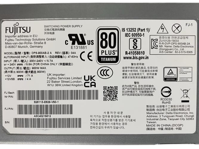 NEW Fujitsu Primergy 900W 80 Plus Titanium F2B Power Supply PSU A3C40215612