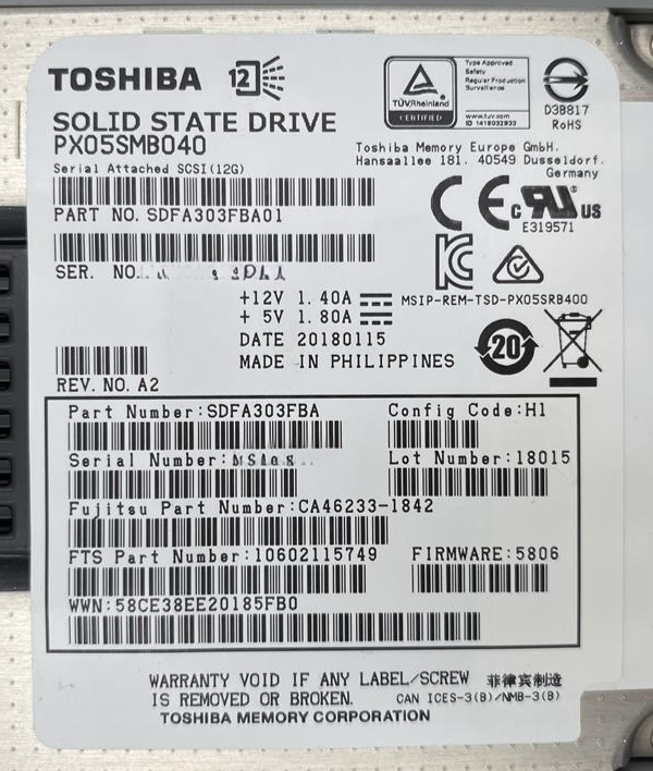 Fujitsu 400GB 12G SAS MLC WI 2.5" SFF SSD w/ Caddy CA08226-E901 SDFA303FBA01