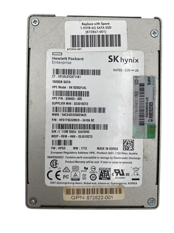 HPE 1.92TB 6G SATA RI 2.5" SFF SSD 872820-B21 872867-001 872822-001 VK1920GFLKL