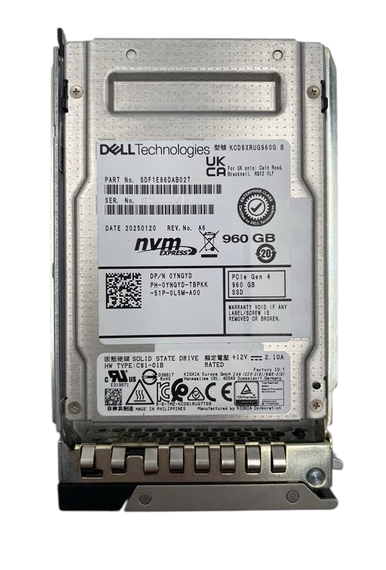 Dell 960GB PCIe Gen 4 NVMe 2.5" SFF SSD w/ Caddy YNGYD 0YNGYD KCD8XRUG960G