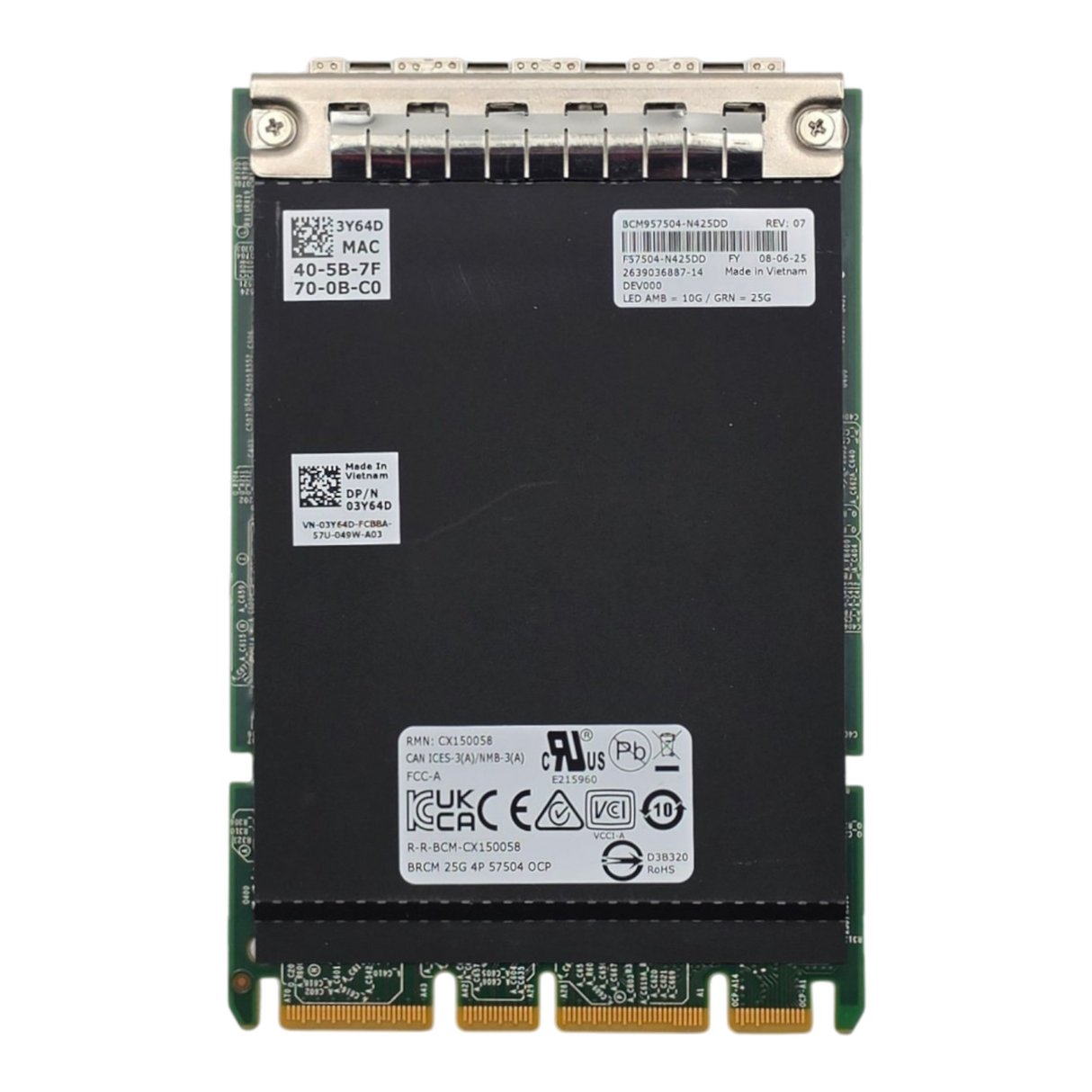 Dell Broadcom 57504 Quad Port 10/25Gb SFP28 OCP 3.0 Mezzanine Network Card 3Y64D