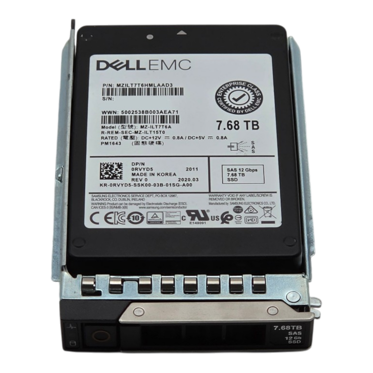 Dell RVYD5 7.68TB 12G SAS RI Read Intensive 2.5" SFF Enterprise SSD MZ-ILT7T6A