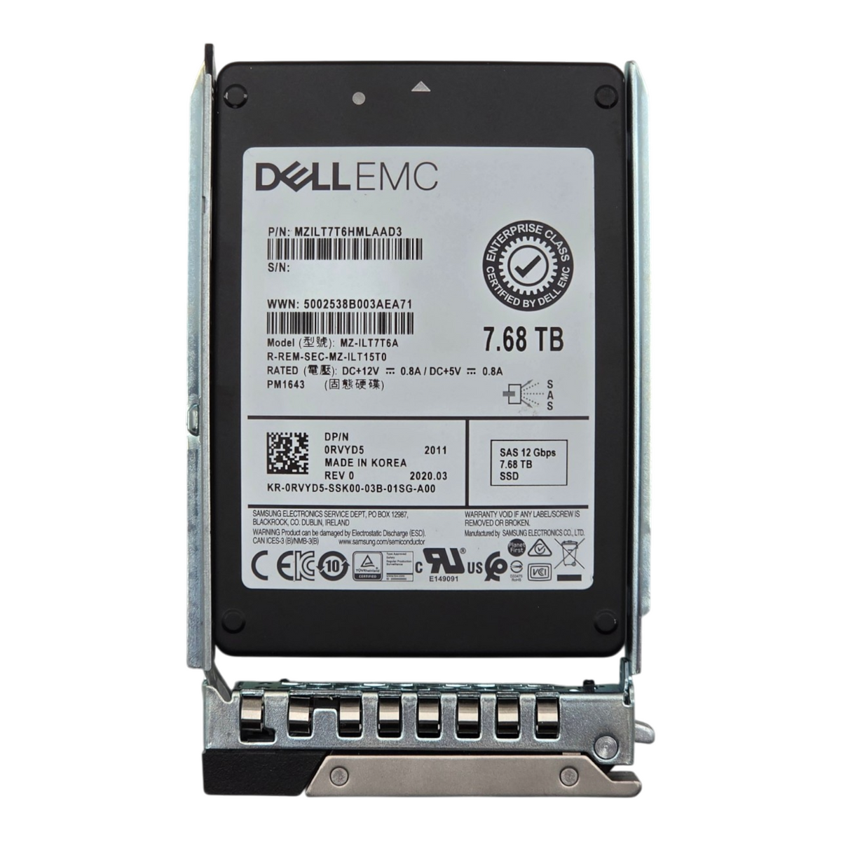 Dell RVYD5 7.68TB 12G SAS RI Read Intensive 2.5" SFF Enterprise SSD MZ-ILT7T6A