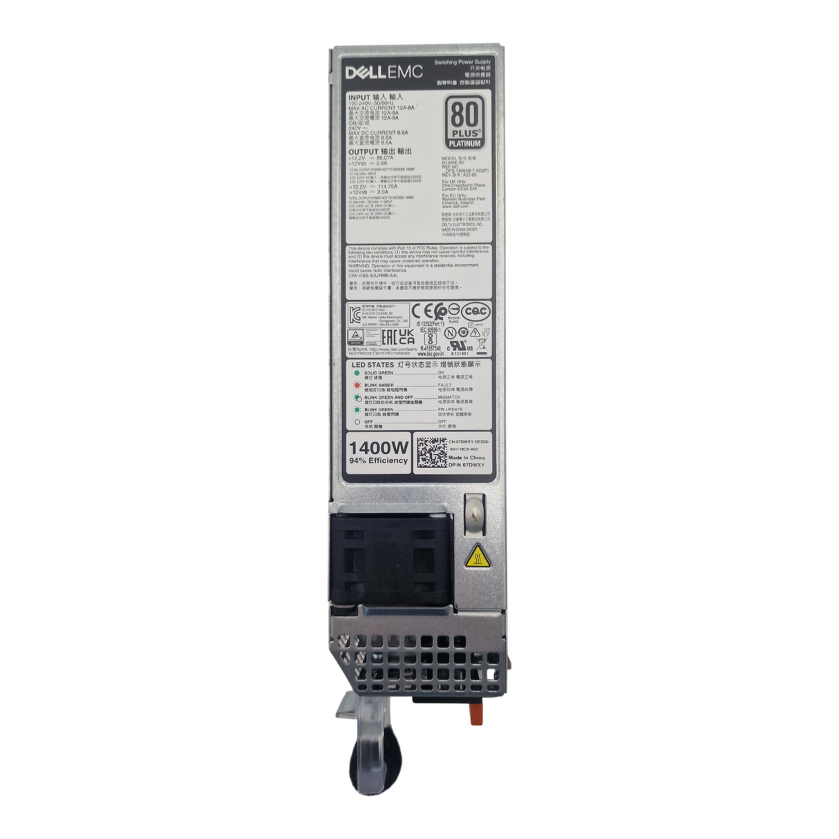 New Dell 1400W 80-Plus Platinum Power Supply For PowerEdge R750 7DWXY 07DWXY
