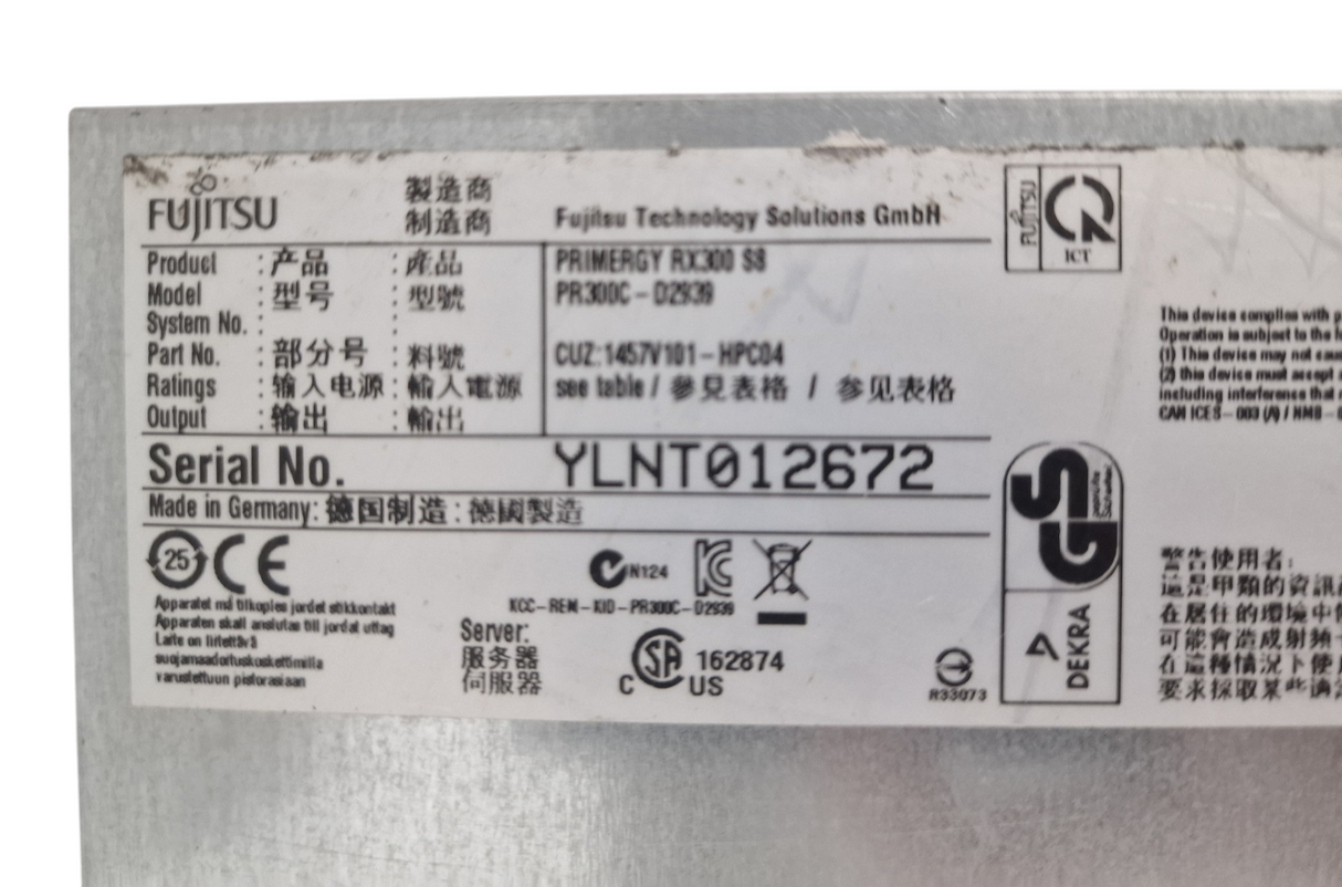 Fujitsu Primergy RX300 S8 2x E5-2600 v2 CPU 24-DIMM 6x 3.5" Bay CTO 2U Server