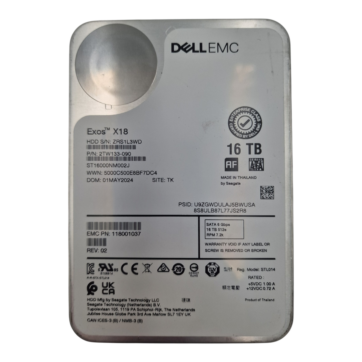Dell EMC Exos X16 16TB 7.2k SATA 6G 3.5" LFF Enterprise HDD 118001037