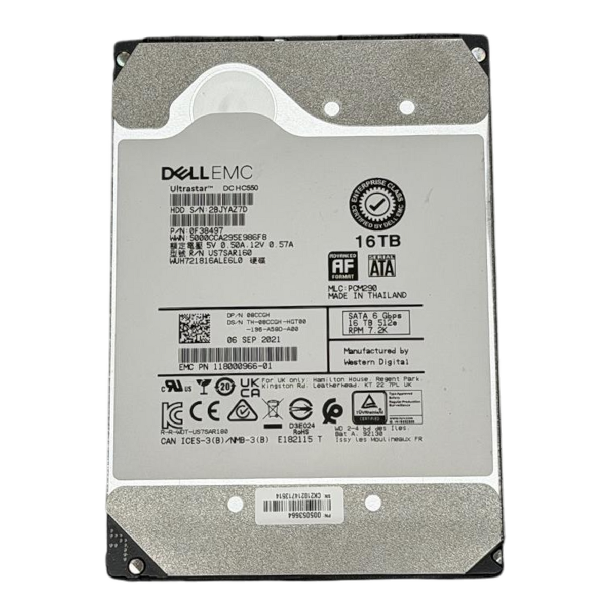Dell 16TB 7.2K SATA 6G 512e Enterprise Class SED Hot Swap 3.5" HDD 8CCGH
