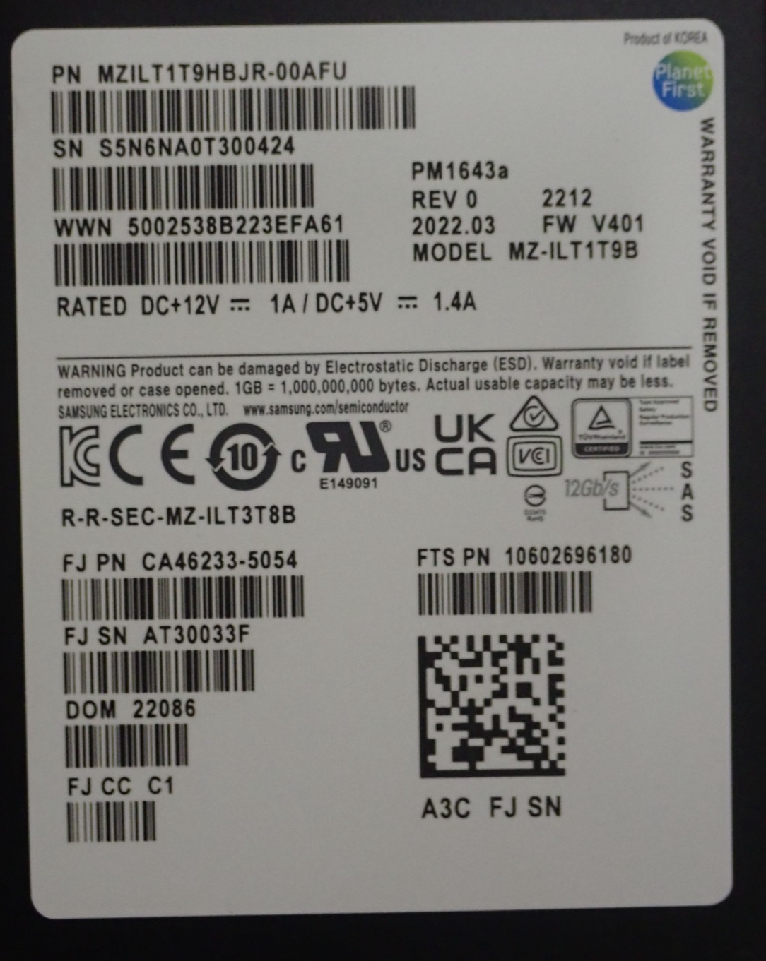 Fujitsu Eternus 1.92TB SAS 12G 2.5" SSD MZ-ILT1T9B 10602696180 CA08226-E725