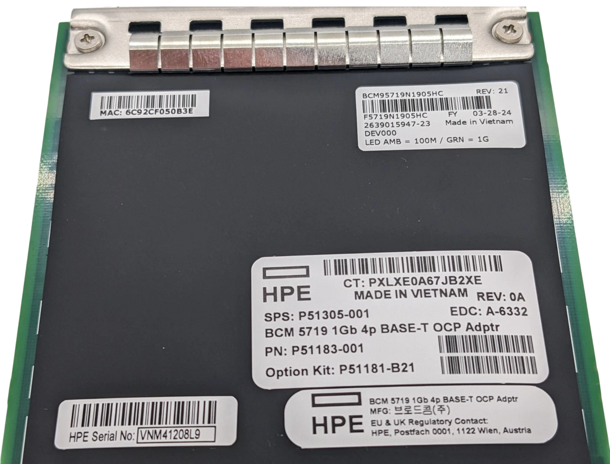 HPE Broadcom BCM5719 Quad Port 1Gb RJ45 OCP 3.0 Ethernet Adapter P51181-B21