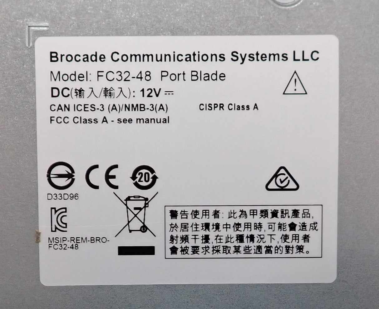 Brocade FC32-48 48x 32Gb FC SFP+ Port Blade XBR-X6-0148 For X6 X7 Directors