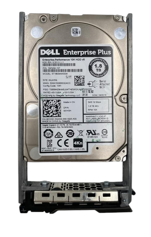 Dell 1.8TB 10K 12G SAS 4Kn 2.5" SFF Enterprise HDD + Caddy - 61H3H ST1800MM008