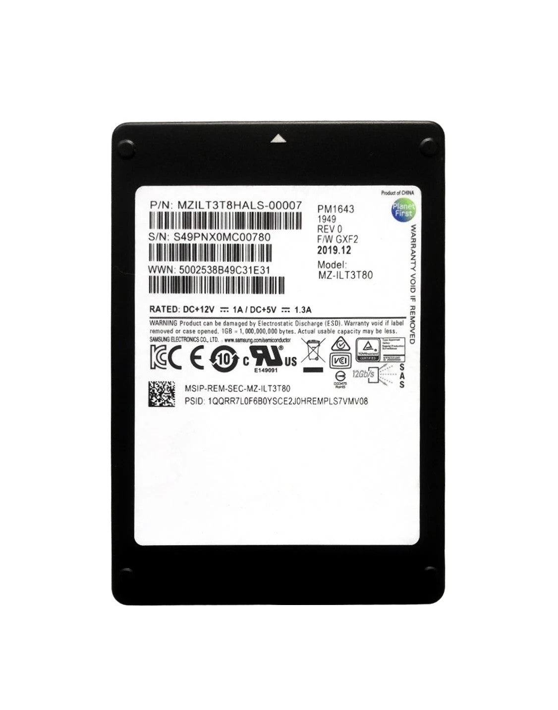 Samsung PM1643 3.84TB SAS 12G Read Intensive 2.5" SSD MZILT3T8HALS-00007