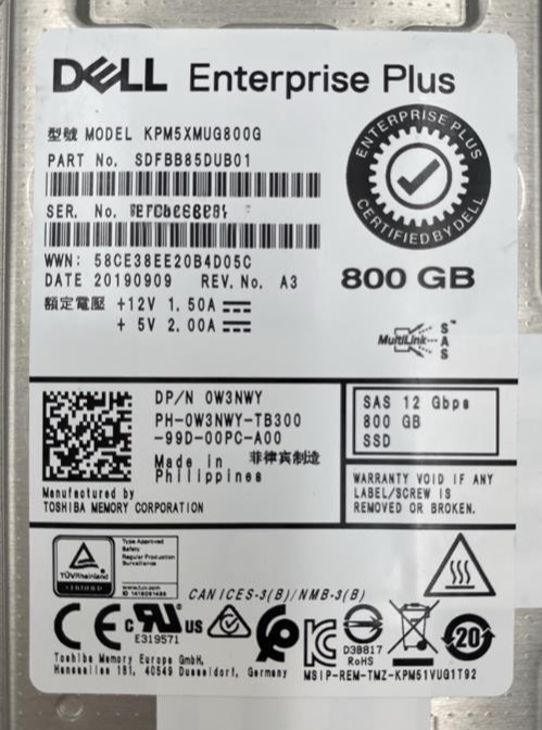 Dell Compellent 800GB 12G SAS WI 512e 2.5" SFF SSD + Caddy W3NWY KPM5XMUG800G