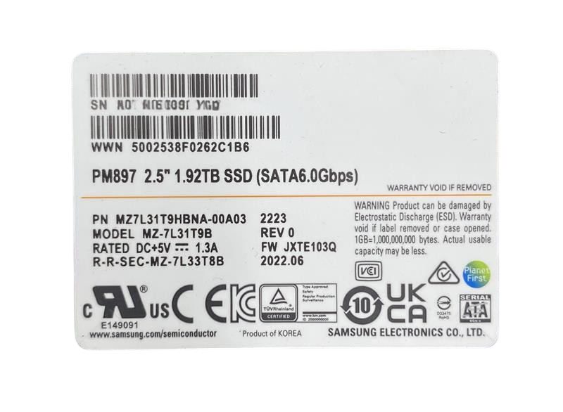 Fujitsu Samsung PM897 1.92TB 6G SATA 2.5" SFF SSD with Caddy S26361-F5940-L192