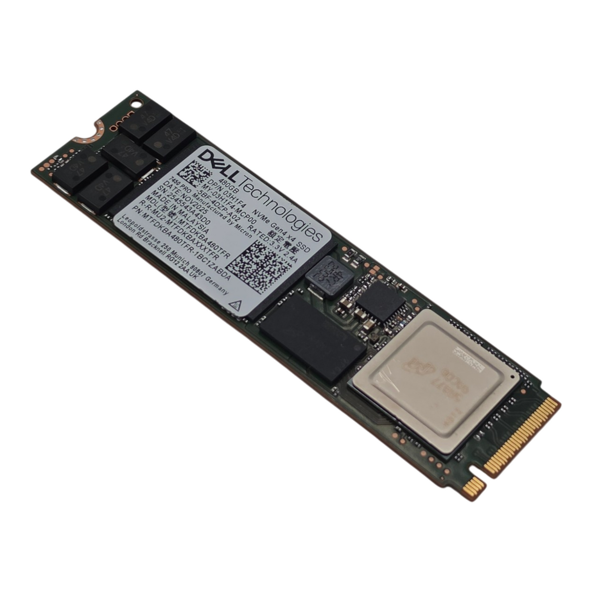 NEW Dell 3H1F4 480GB NVMe PCIe Gen4 x4 M.2 2280 RI Enterprise SSD MTFDKBA480TFR