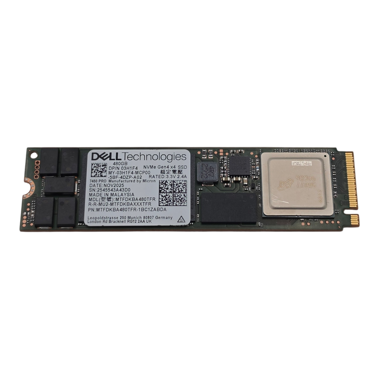NEW Dell 3H1F4 480GB NVMe PCIe Gen4 x4 M.2 2280 RI Enterprise SSD MTFDKBA480TFR