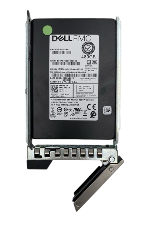 Dell 480GB 6G SATA RI TLC 2.5" SFF SSD + 14th-17th Gen Caddy KCT7J MTFDDAK480TDS