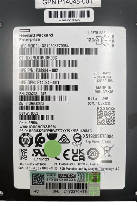 HPE MSA 1.92TB 12G SAS RI TLC 2.5" SFF SSD R0Q47A P13012-001 For MSA 1060 2060
