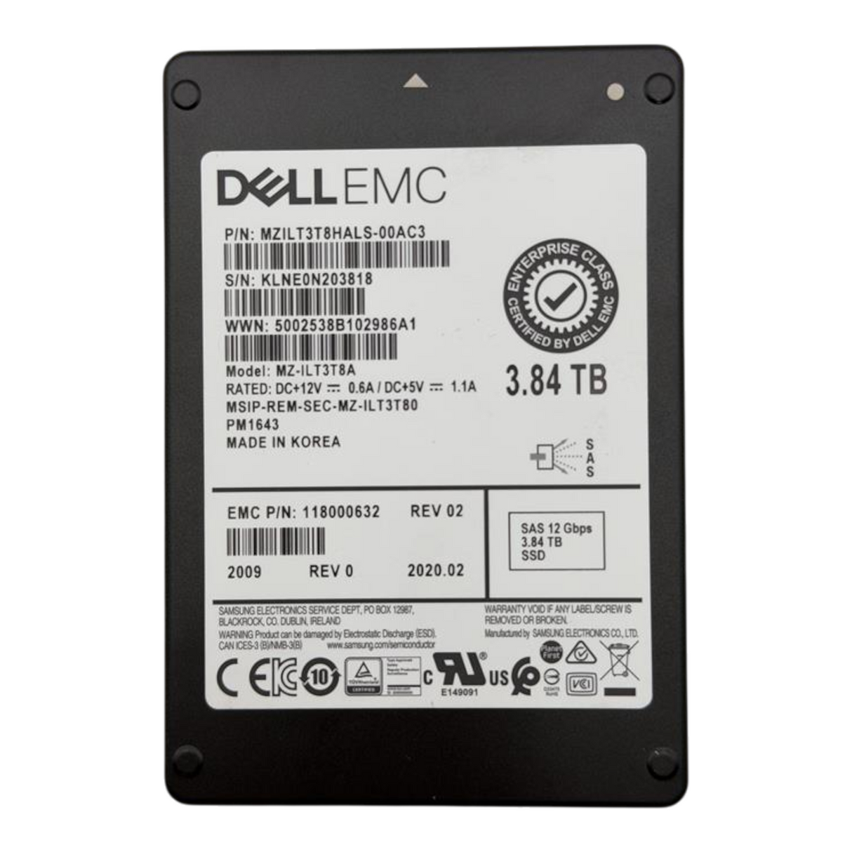 Dell EMC 3.84TB SAS 12G Read Intensive TLC 2.5" SSD 118000632 MZ-ILT3T8A PM1643