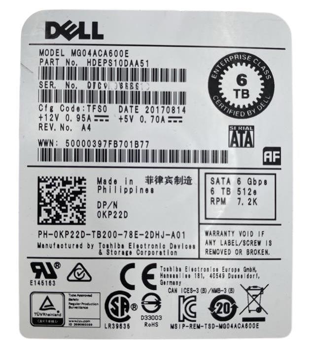 Dell 6TB 7.2K 6G SATA 512e 3.5" LFF HDD + 14th-17th Gen Caddy KP22D HDEPS10DAA51