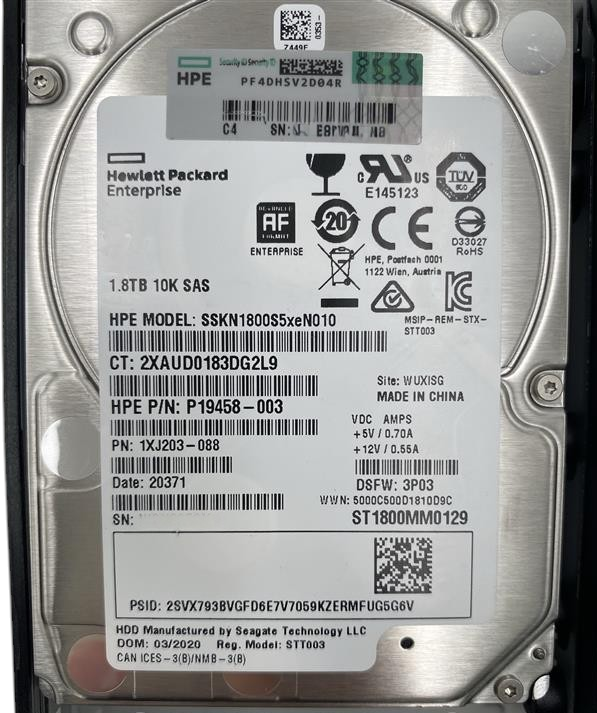 HPE 3PAR 1.8TB 10K 12G SAS 2.5" SFF HDD + Smart Carrier Hot Swap Caddy K2P94B