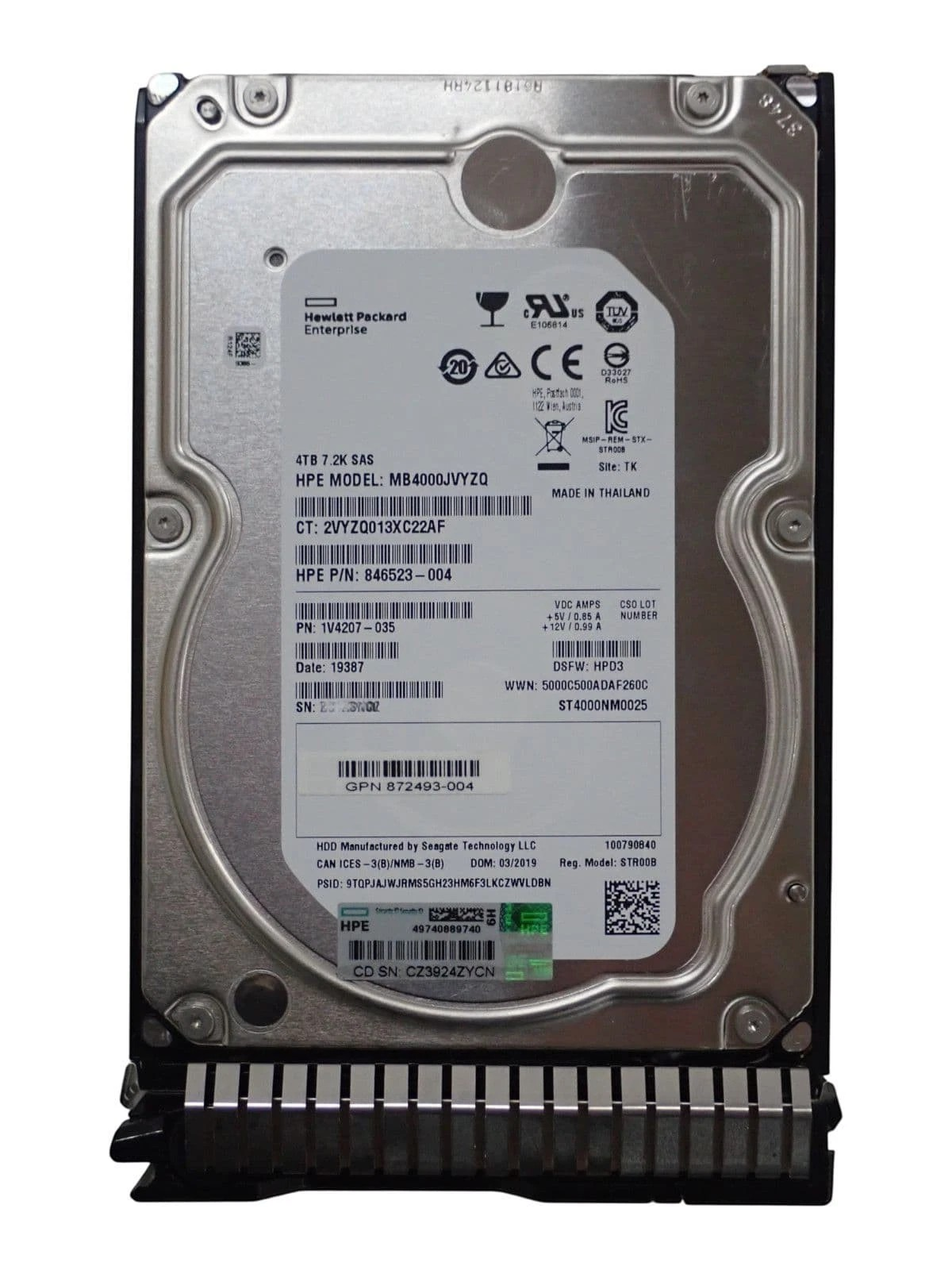 HP 4TB 7.2K 12G SAS 3.5" Hot-Plug G10 HDD with Caddy 872745-001 872487-B21
