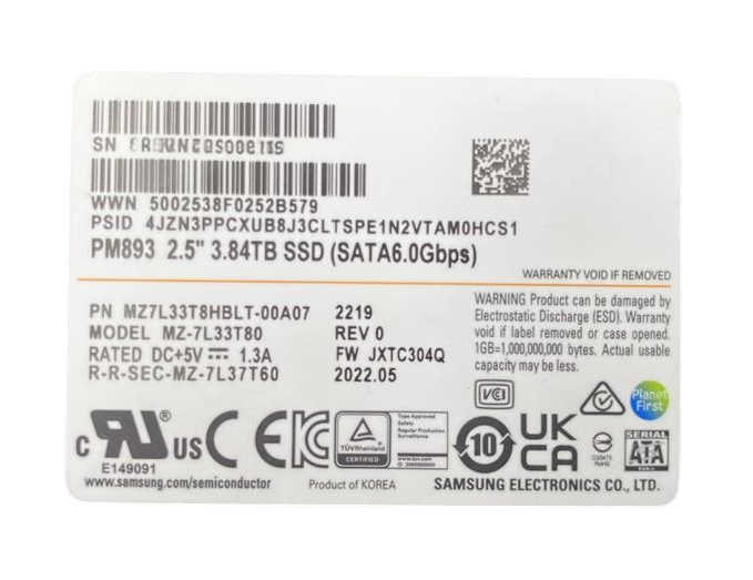 HPE Nimble Storage 3.84TB 6G SATA RI 2.5" Enterprise SSD Q8F88A FW:JXTC304Q