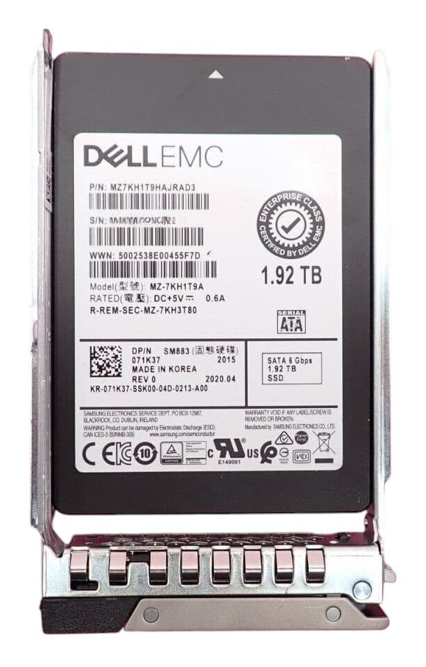 Dell 1.92TB 6G SATA MU 2.5" Enterprise SSD 71K37 MZ-7KH1T9A in 14-17th Gen Caddy