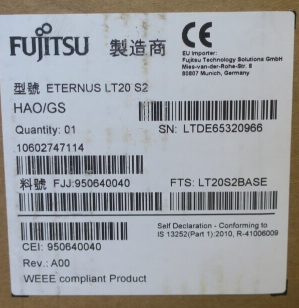 NEW Fujitsu Eternus LT20 S2 8-Slot Tape Library Auto Loader Fujitsu Warrranty