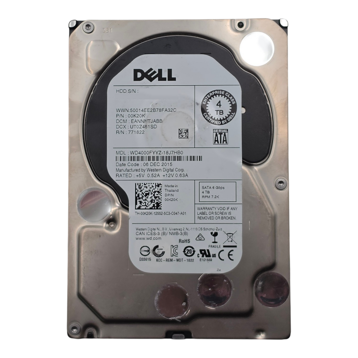 Dell 0K20K 4TB 7.2K SATA 6G 3.5" 64MB LFF HDD Hard Drive WD4000FYYZ 00K20K