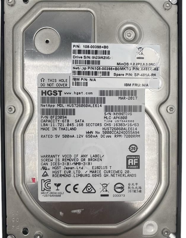 NetApp X481A-R6 12TB (2x 6TB) 7.2K 6G SATA Tandem Hot Plug 3.5" HDD SP-481A-R6