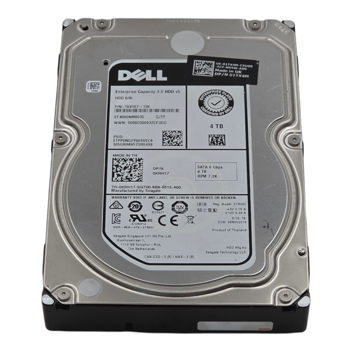 Dell KRH17 4TB 7.2K SATA 6G 3.5" 128MB LFF HDD Hard Drive ST4000NM0035 0KRH17