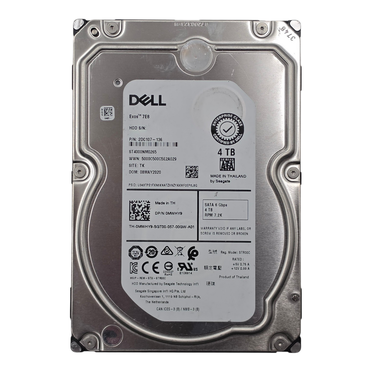 Dell MWHY9 4TB 7.2K SATA 6G 3.5" 128MB LFF HDD Hard Drive ST4000NM0265 0MWHY9