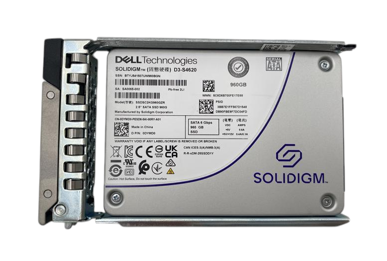 NEW Dell 960GB 6G SATA MU 2.5" SSD DYMD0 SSDSC2KG960GZR in 14-17th Gen Caddy
