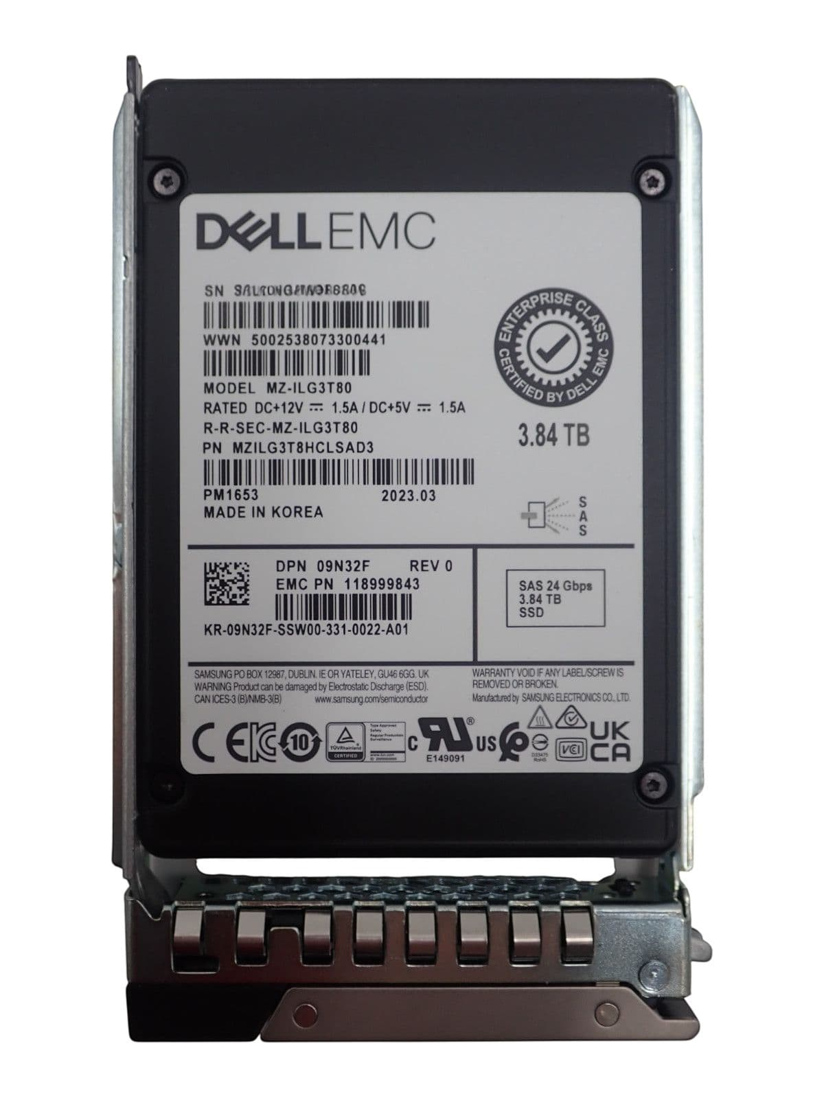NEW Dell 3.84TB SAS 24G 2.5" Enterprise SSD MZ-ILG3T80 9N32F + 14/17th Gen Caddy