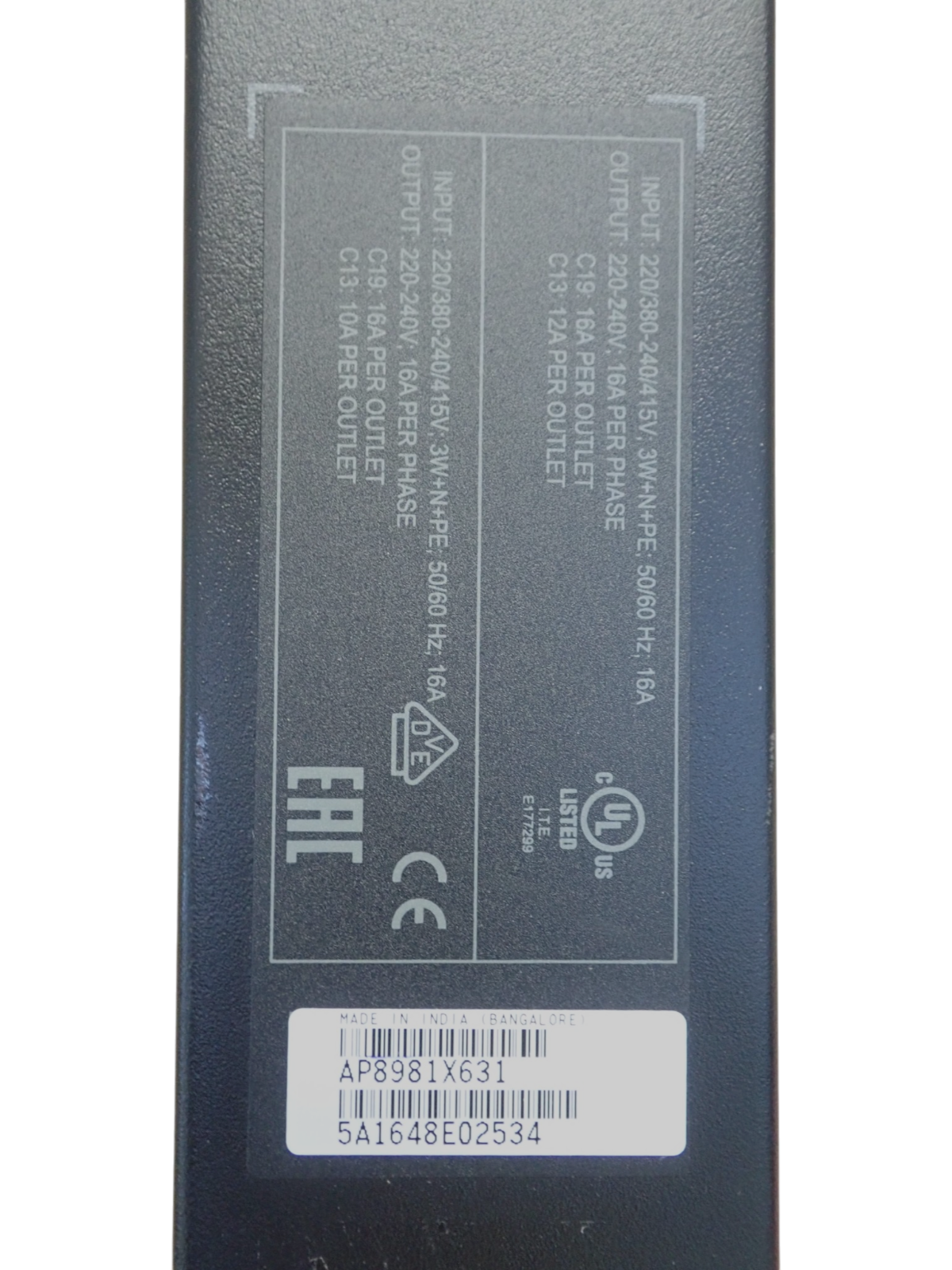 APC AP8981 Switched Monitored 16A 3PH 21x C13 3x C19 0U Rack PDU AP8981X631