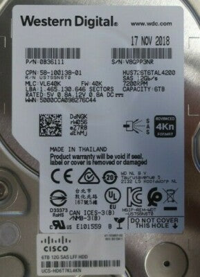 NEW Cisco 6TB 7.2K SAS 12G 4Kn 3.5" LFF HotPlug Hard Drive HDD UCS-HD6T7KL4KN M5