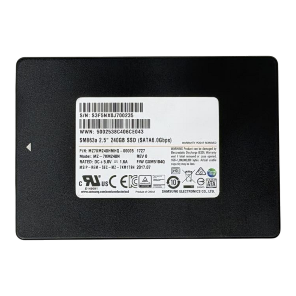 Samsung SM863a Series 240GB SATA 6G Multi Level Cell 2.5" SSD MZ7KM240HMHQ-00005