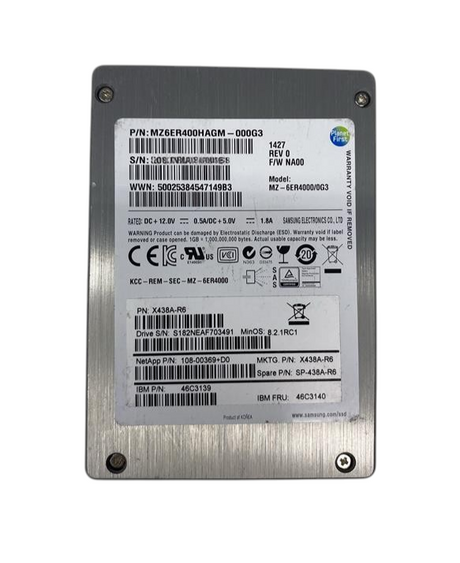 NetApp Samsung SM1625 400GB 6G SAS RI 2.5" SFF SSD Solid State Drive 108-00369