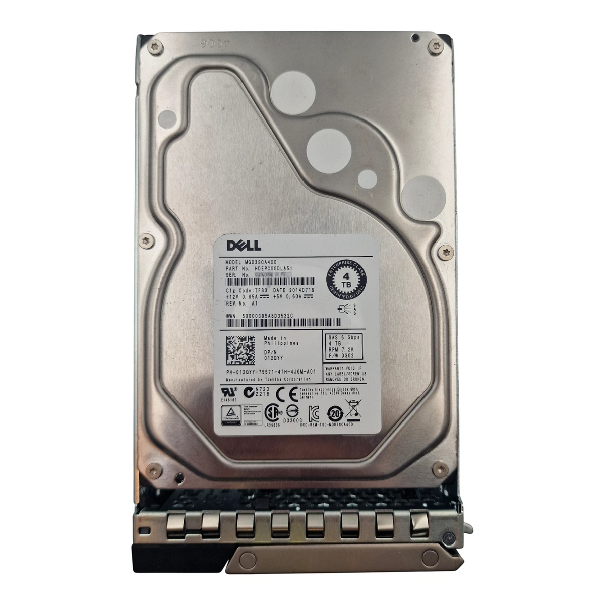 Dell 4TB 6G 7.2K SAS 3.5" HDD Enterprise Hard Drive 12GYY MG03SCA400 with Caddy