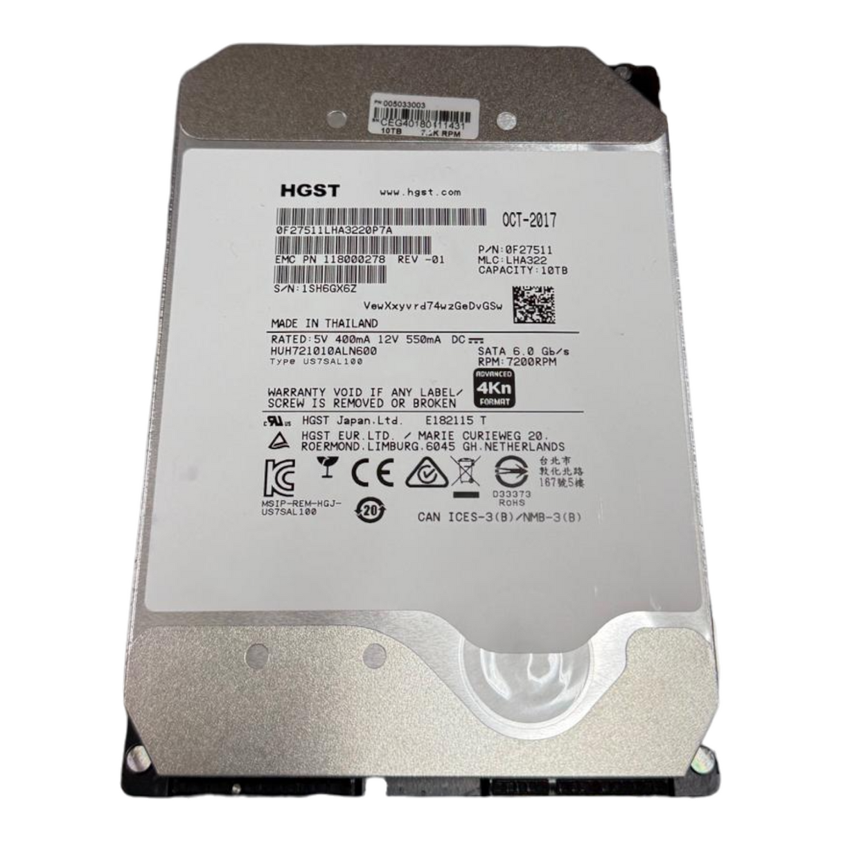 EMC HGST 10TB SATA 6G 7.2K 256MB 4Kn 3.5" HDD 005033003 for EMC Isilon A2000