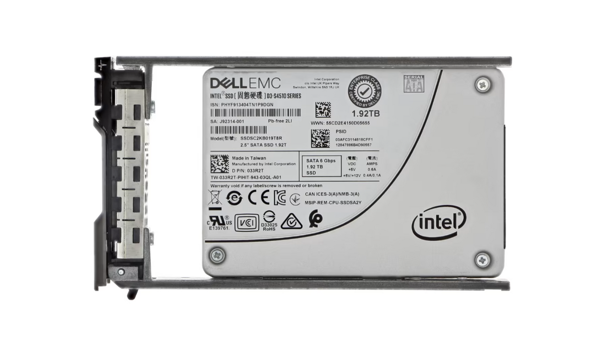 Dell 1.92TB SATA 6G RI 2.5" SSD 33R2T SSDSC2KB019T8R with 14th-17th Gen Caddy