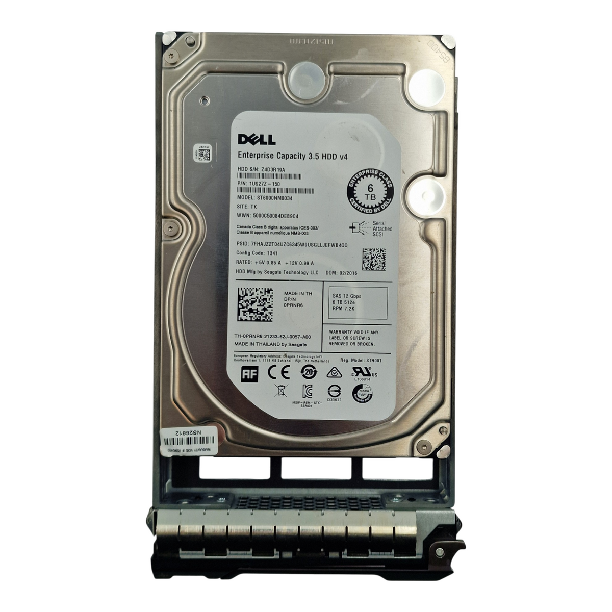 Dell Enterprise 6TB 7.2K SAS 12G 3.5" HDD ST6000NM0034 PRNR6 + 12/13th Gen Caddy